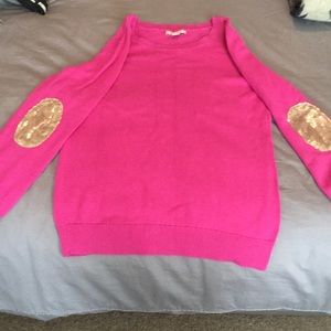 Pink Sweater with Gold Sequence Elbow Pads
